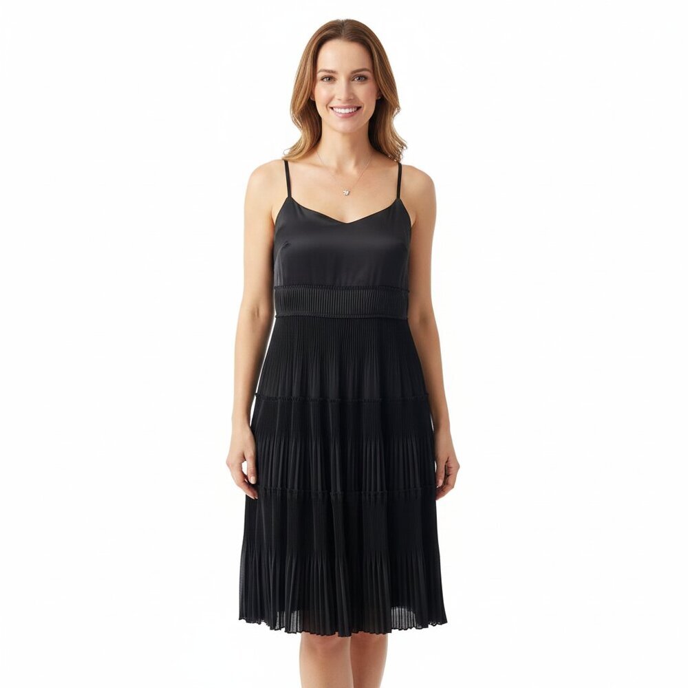 Simon Chang Pleated Black Dress Size 6
